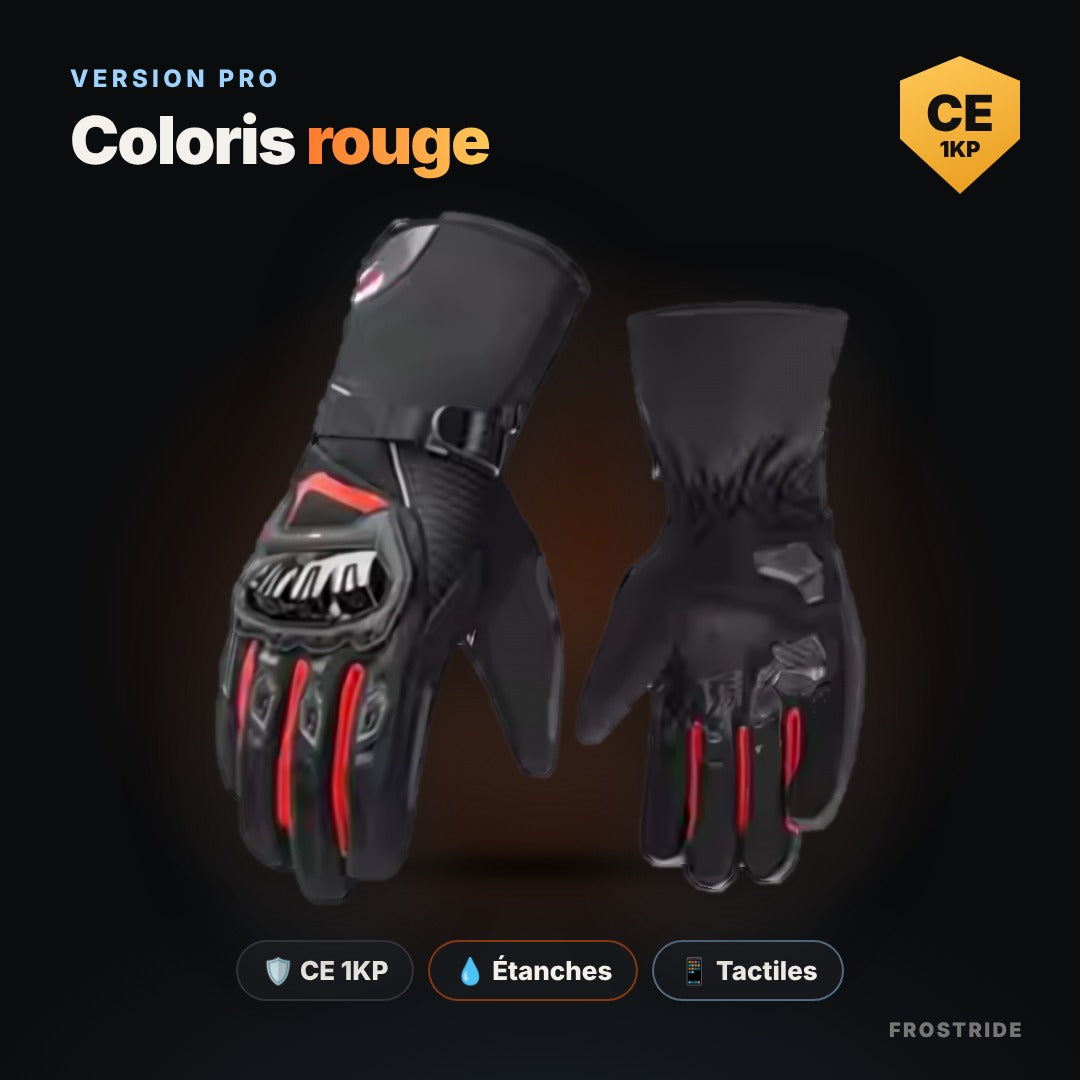 Gants moto hiver – version Pro, coloris rouge